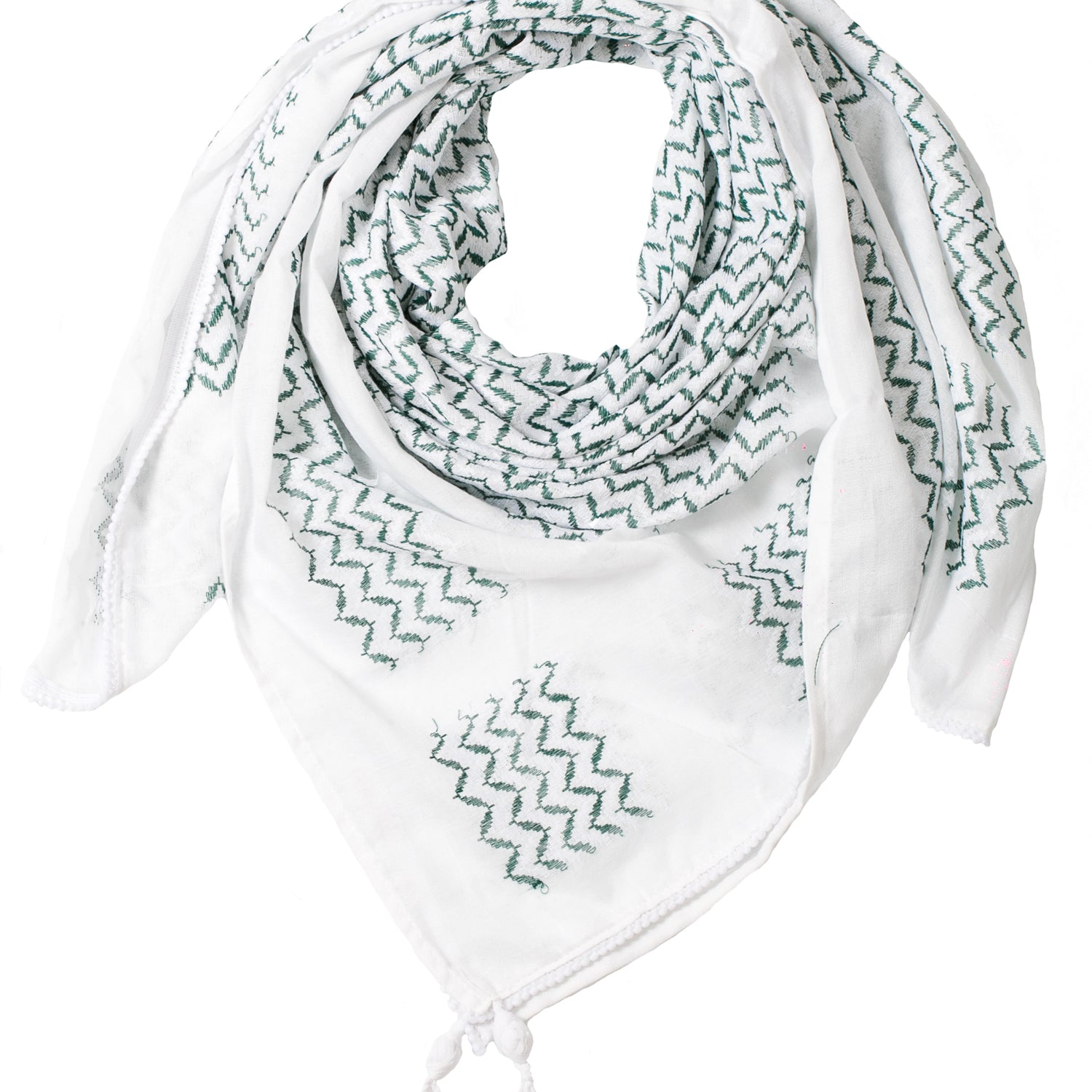 Hirbawi Original Keffiyeh White and Olive Green