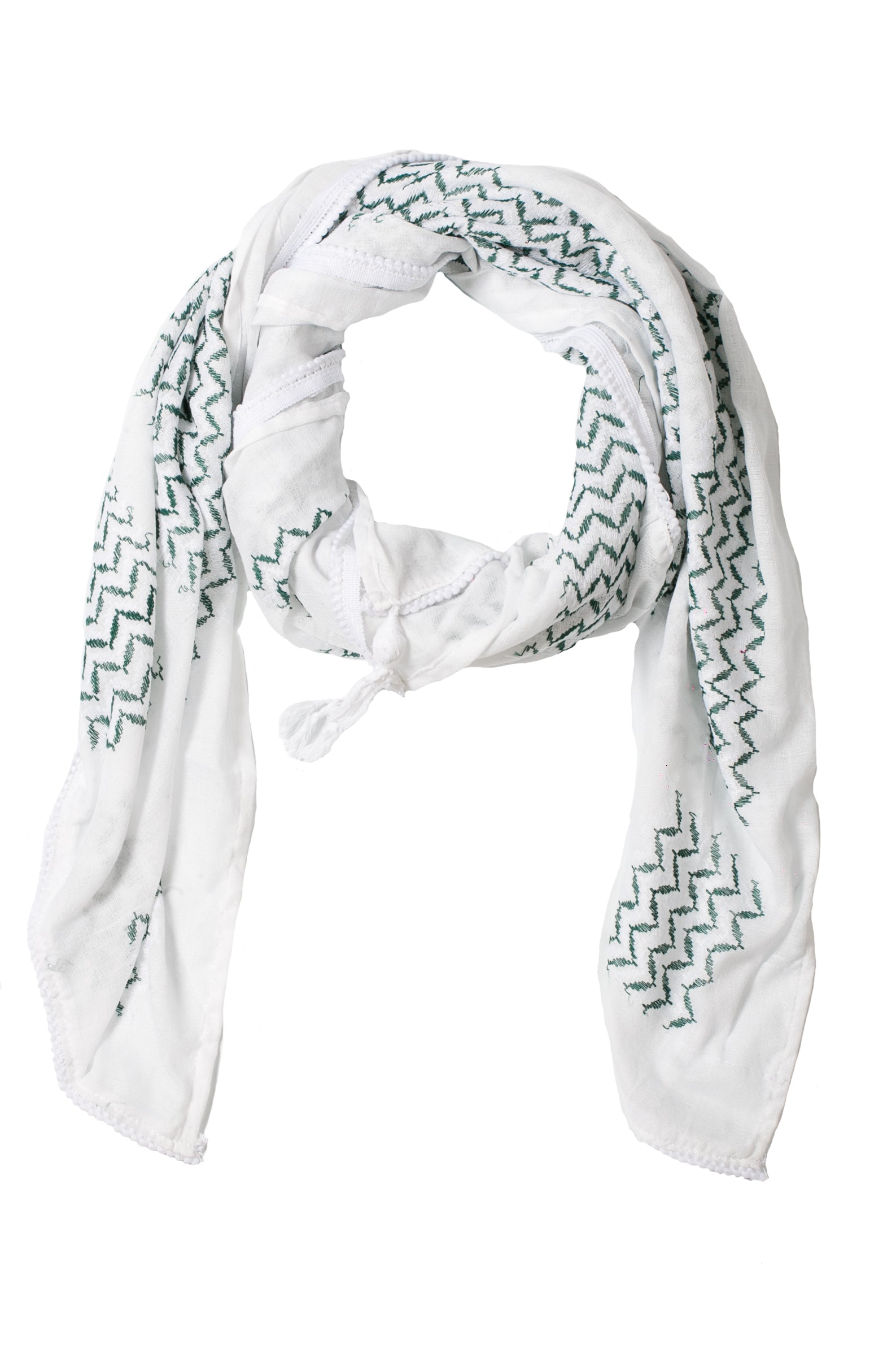 Light white scarf with Olive green pattern by Hirbawi USA