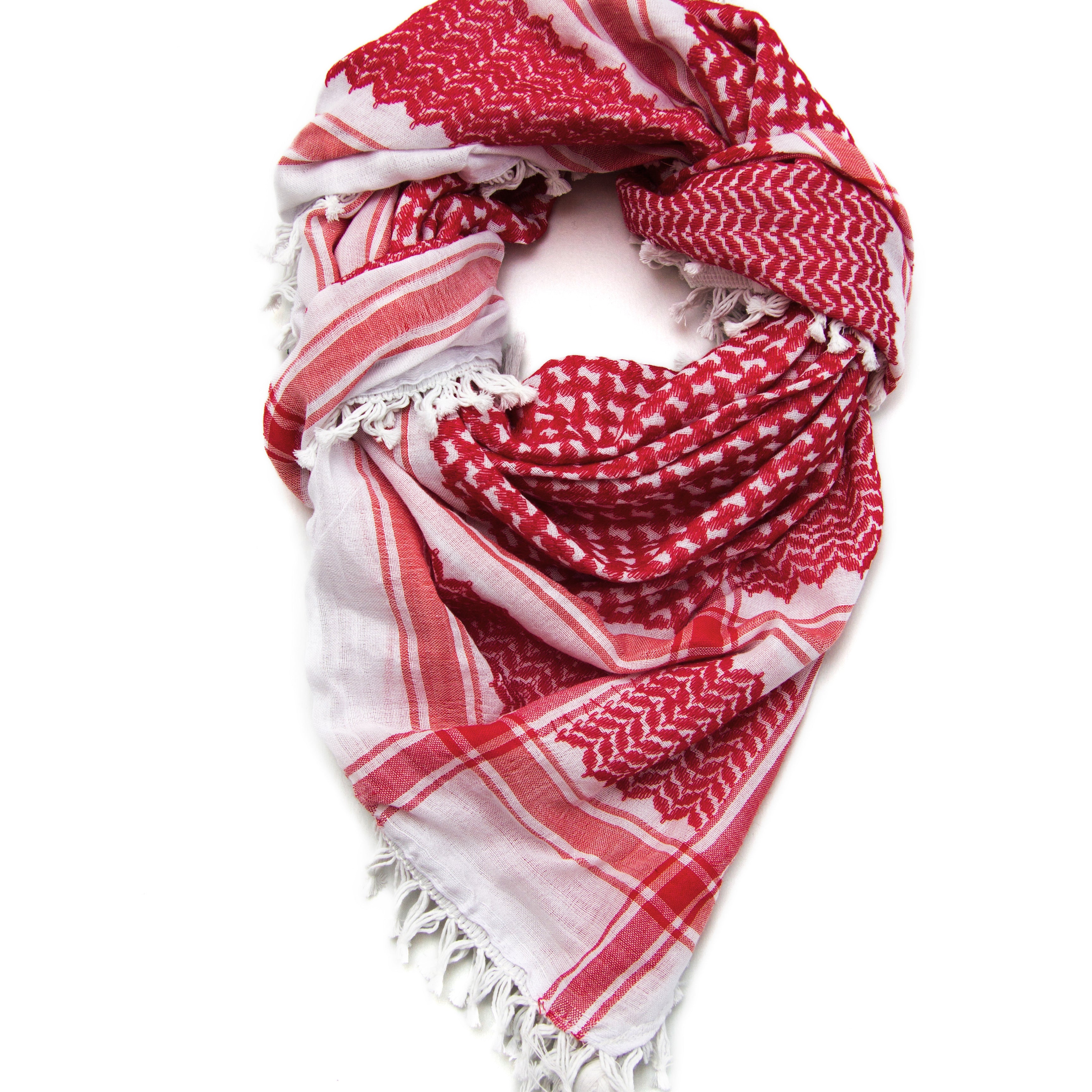 Thick kufiya. Red and White traditional patter by Hirbawi USA