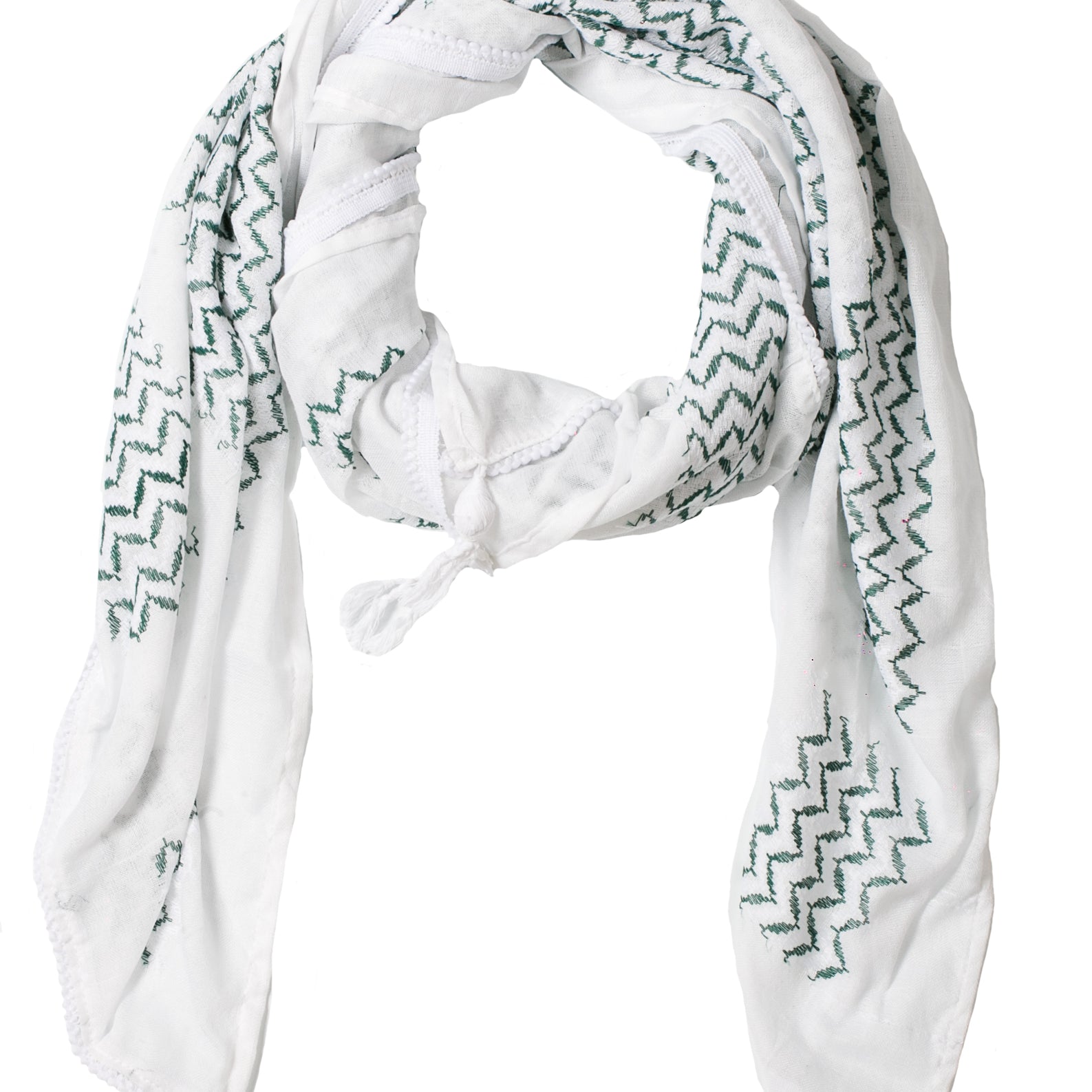 Light white scarf with Olive green pattern by Hirbawi USA