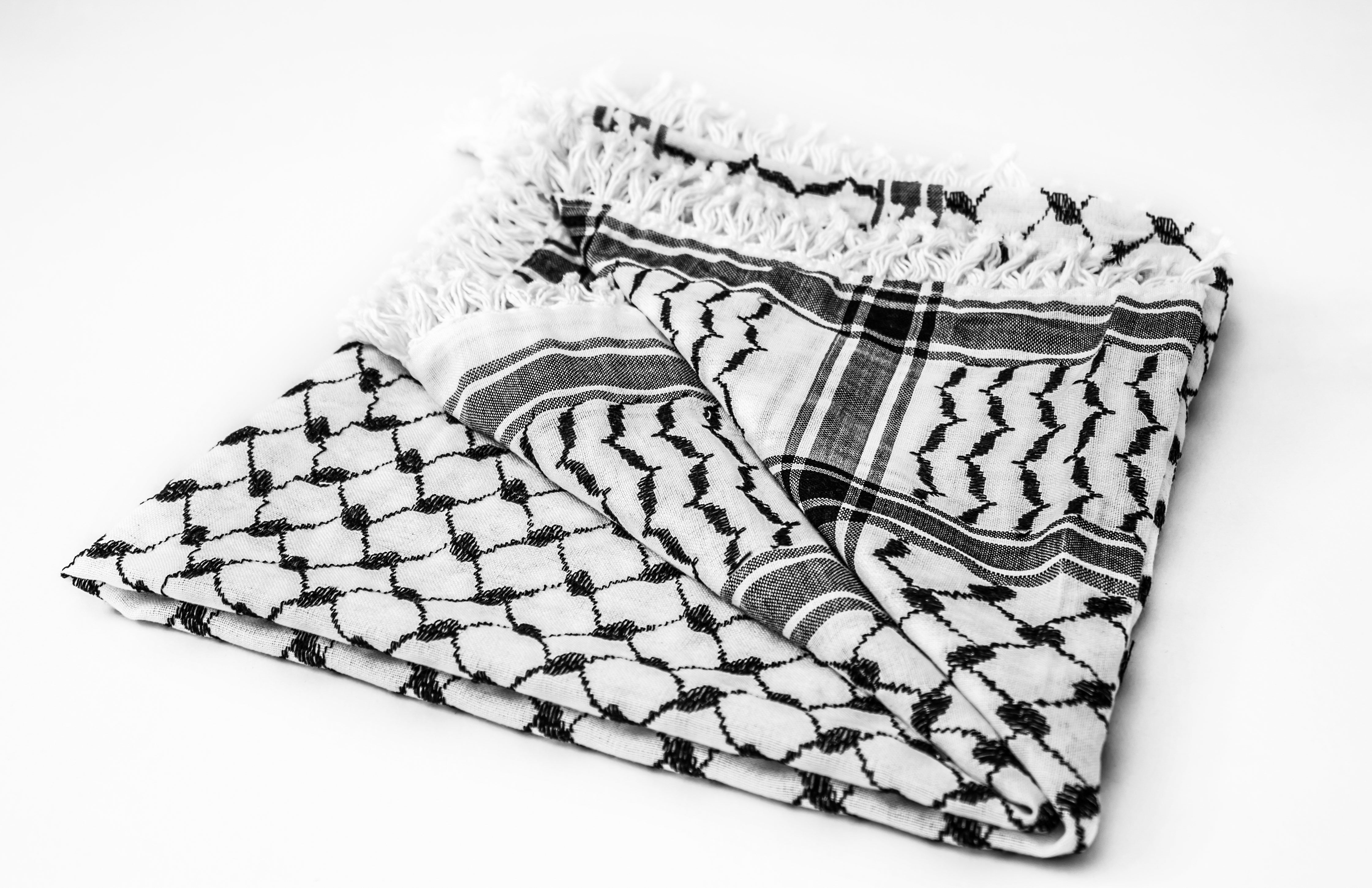traditional Hirbawi black and white Palestinian keffiyeh